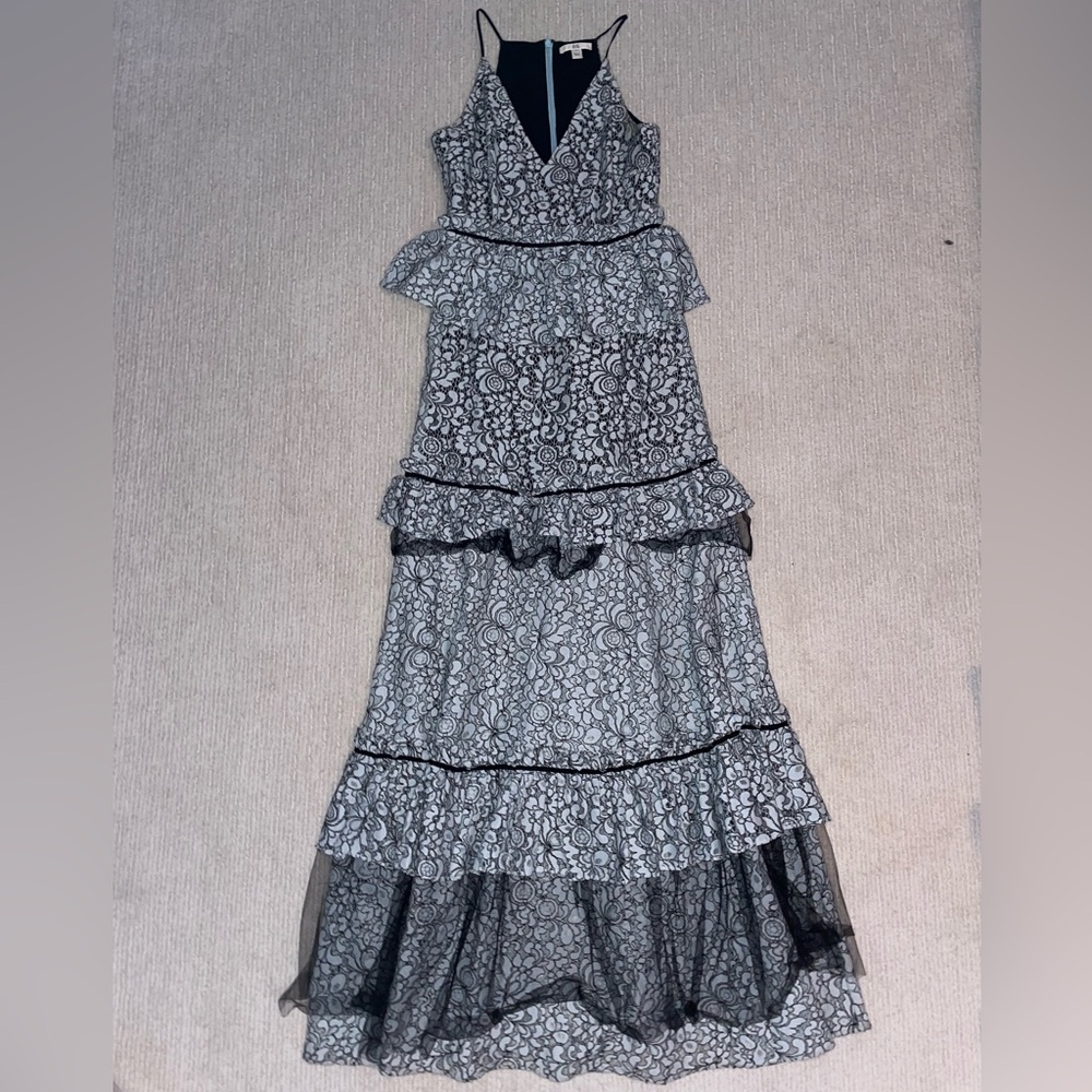 ZAC Zac Posen Light Blue and Black Lace Maxi Dress